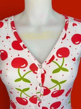 Sleep Junkie white cherry print romper